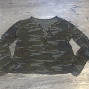 State Side Green Camo Button Up Top